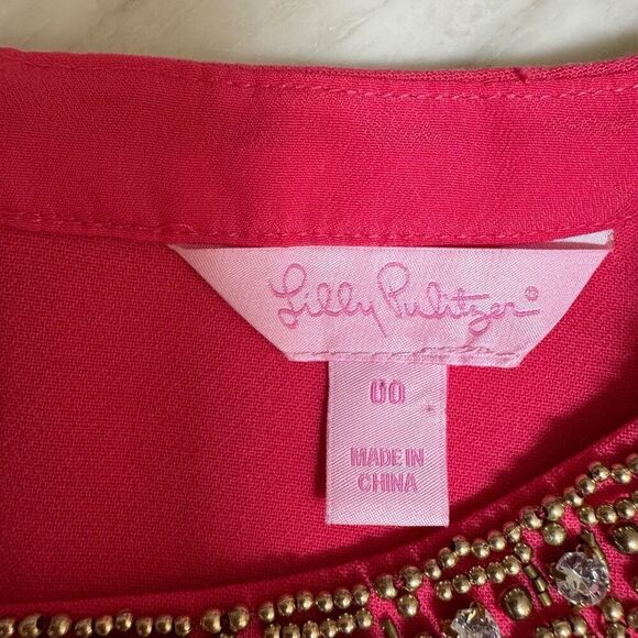 LILLY PULITZER BRONTE EMBELLISHED SHIFT DRESS WATERMELON size 00 - Picture 4 of 10